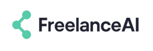 FreelanceAI logo with icon and full wordmark in white, modern minimalist design